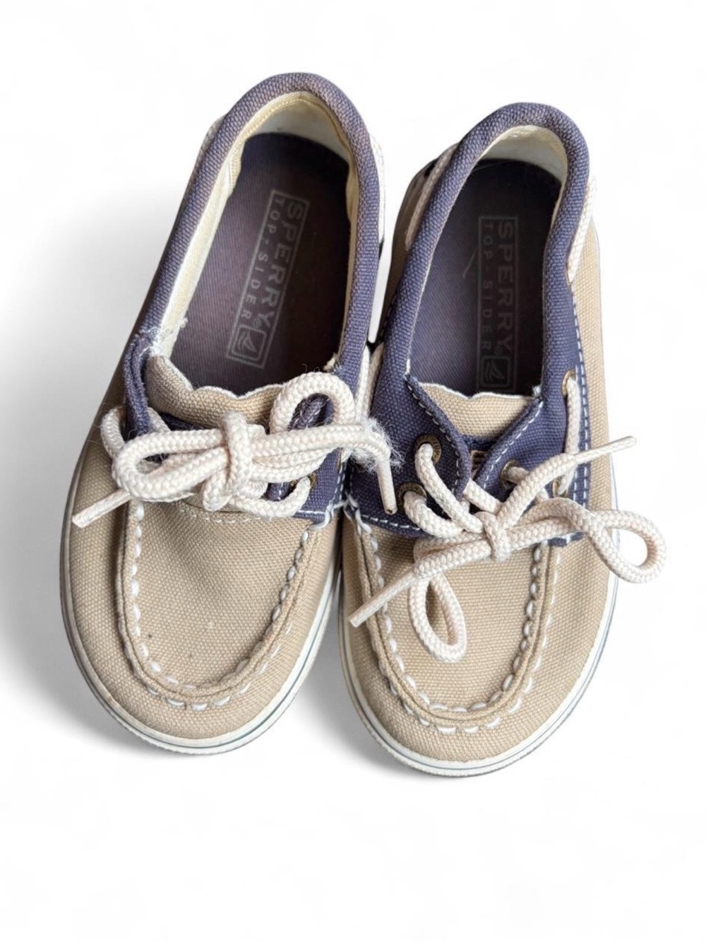 Sperry Kids Beige and Navy Canvas Boat Sneakers